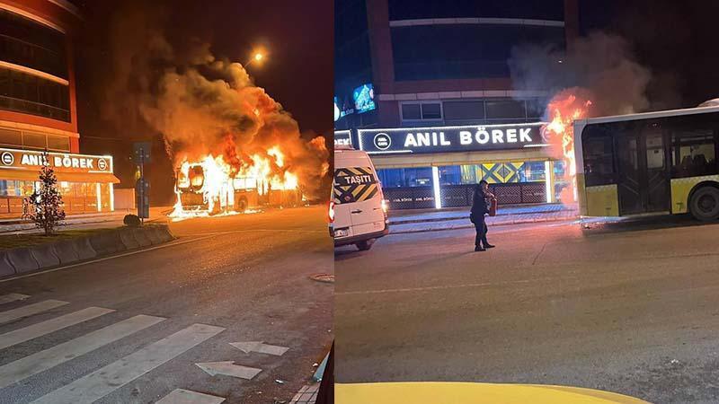 Büyükçekmece'de İETT otobüsü alev alev yandı